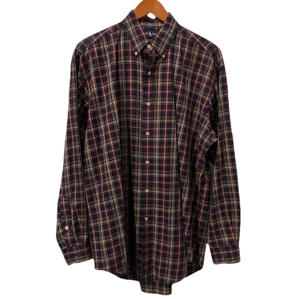 Polo Ralph Lauren Shirt Mens Medium Blake Cotton Button Down Plaid Preppy